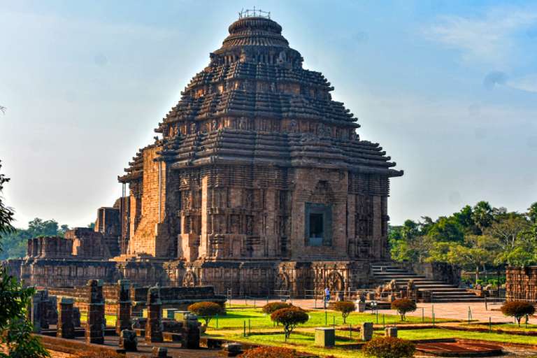 Konark Sun Temple in Odisha with chariot wheels and historic carvings