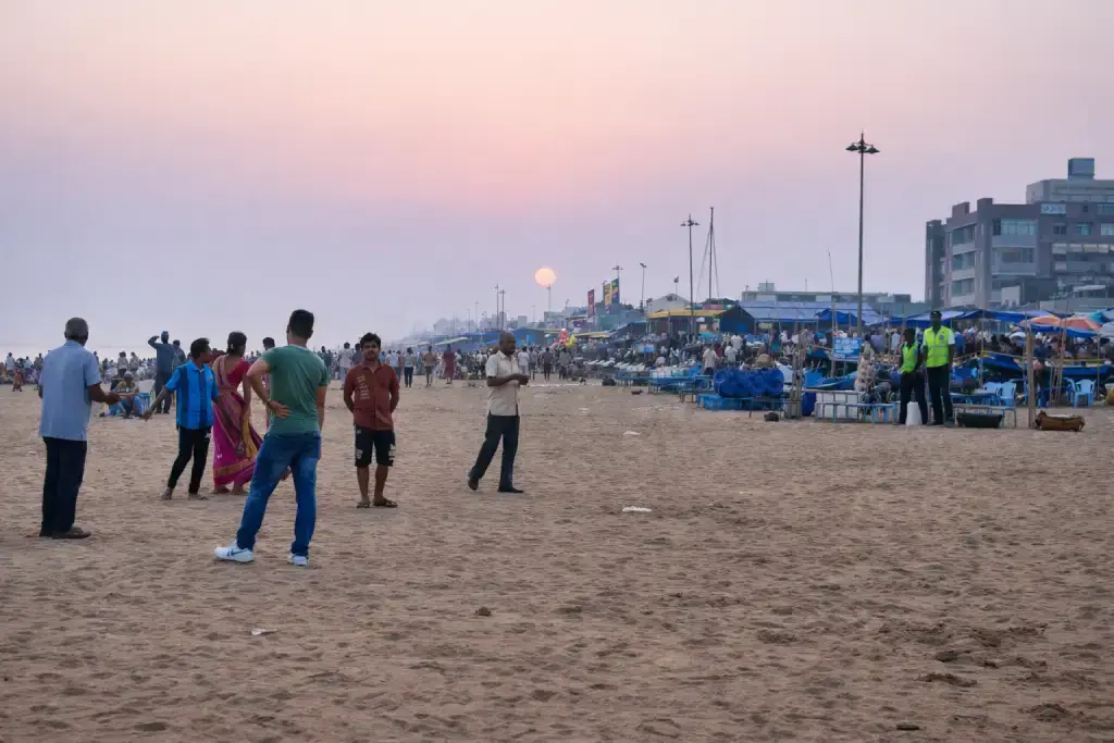 Puri Beach Odisha with golden sand, blue sea waves and coastal view