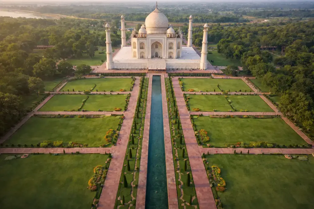 Taj Mahal gardens view