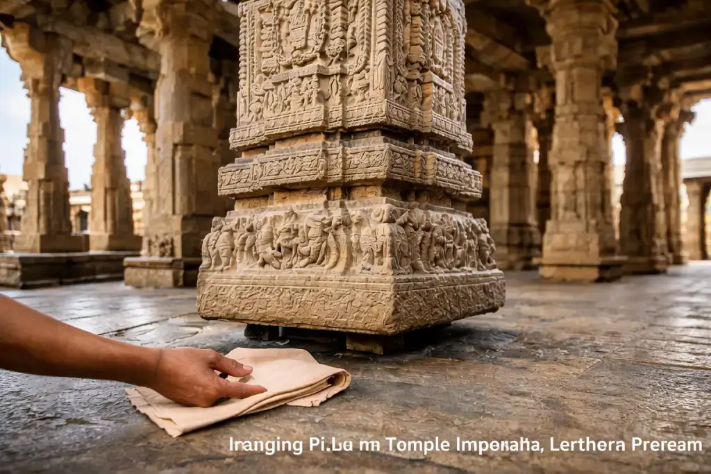 Lepakshi hanging pillar inside temple